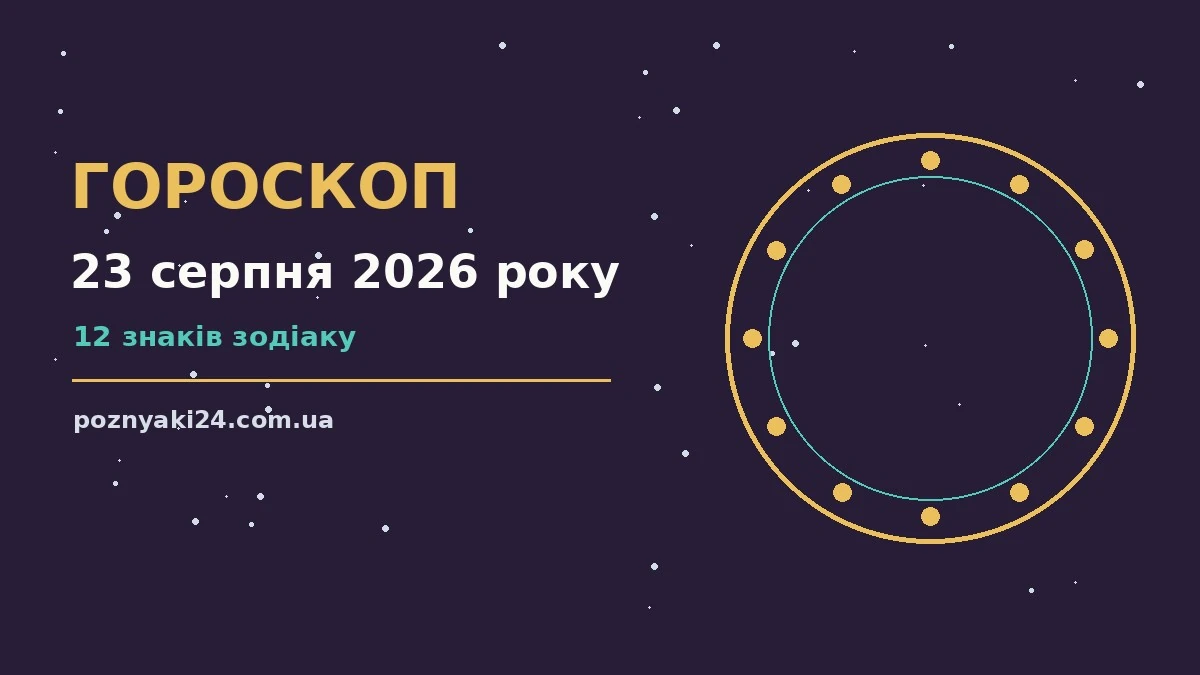 Астрологічний прогноз на 23 серпня 2026 року у вигляді зодіакального кола на тлі ранкового неба