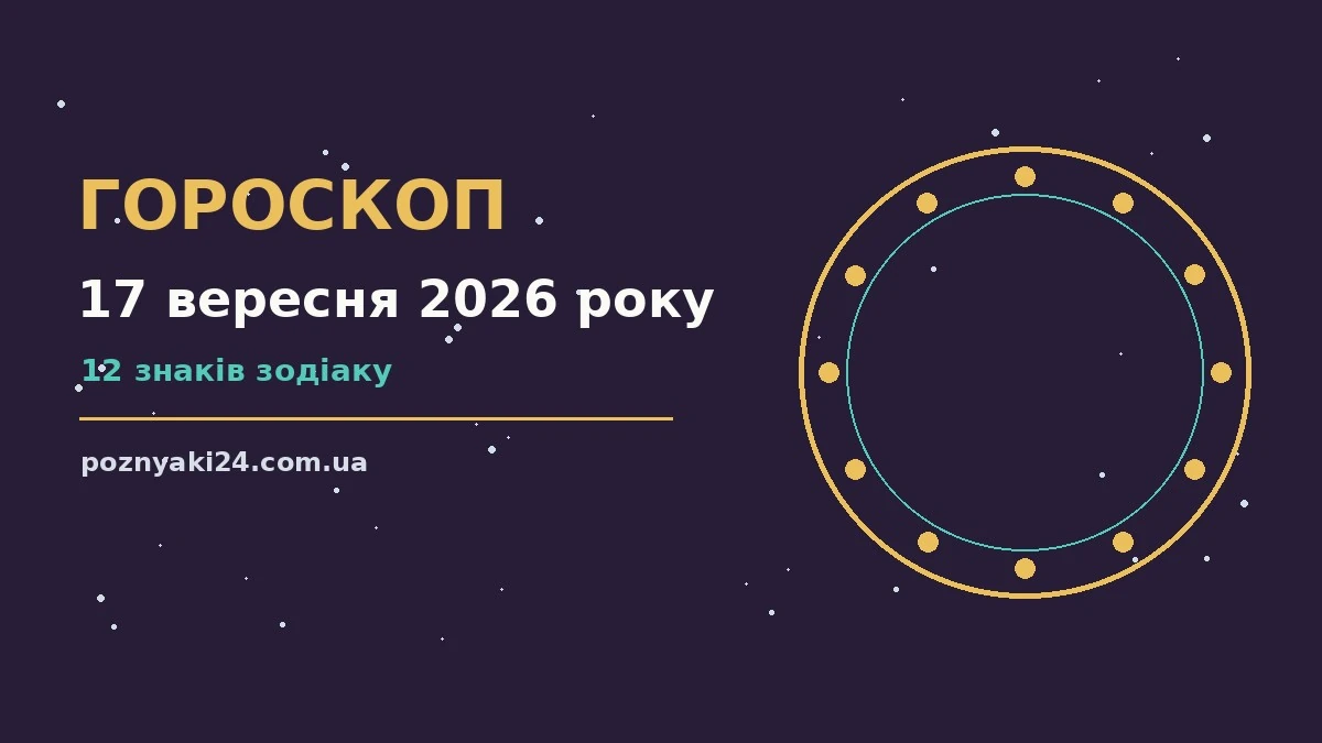 Космічний пейзаж із зоряним небом і символами зодіаку, що ілюструє гороскоп на 17 вересня 2026 року
